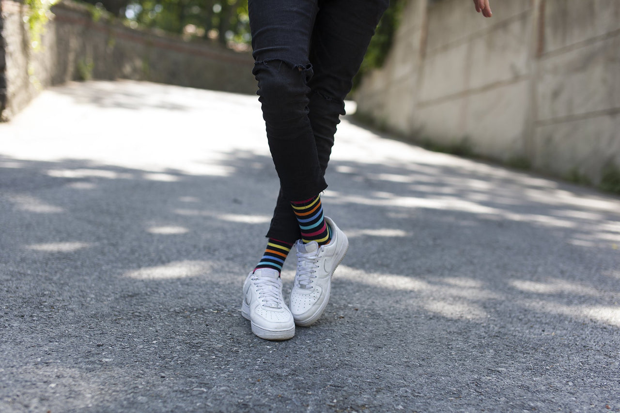 Men's Black Rainbow Stripe Socks - 1 COLOR -