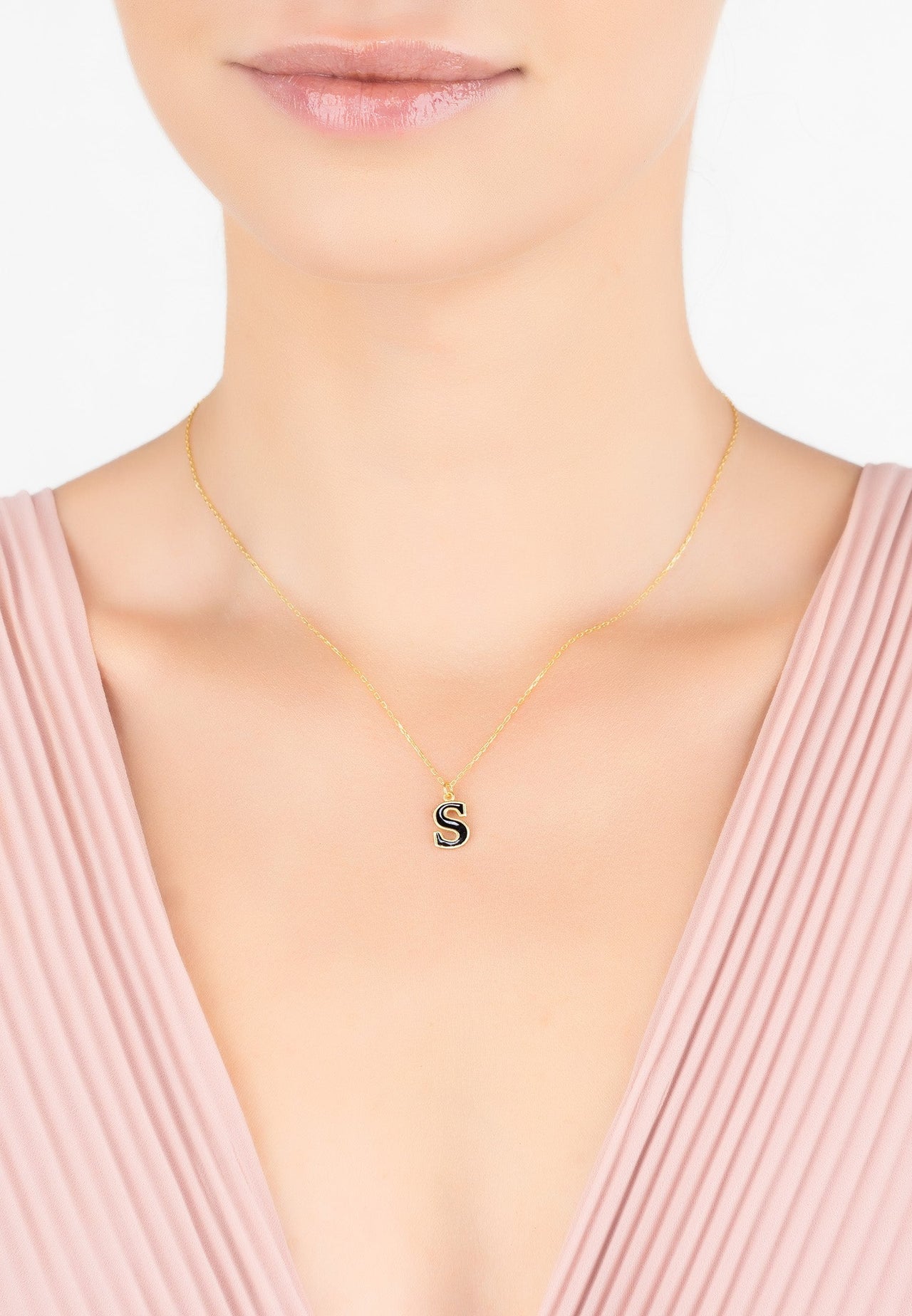 Initial Enamel Necklace Gold S -