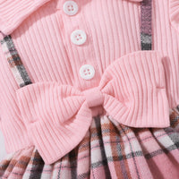 Thumbnail for Baby Girl Plaid Collared Bow Detail Dress - T - 5 SIZES - 1 COLOR -