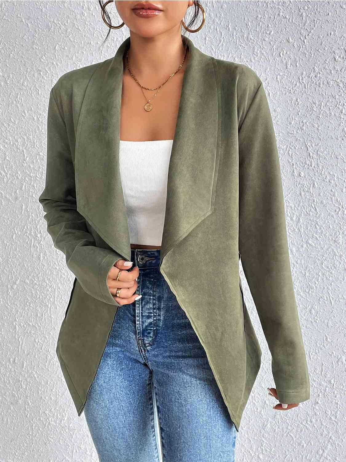 Statement Collar Long Sleeve Jacket - T - 1 COLOR -