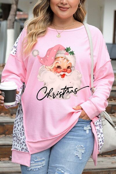 Plus Size Santa Leopard Dropped Shoulder Sweatshirt - SIZES 1XL THRU 3XL - T - 1 COLOR -