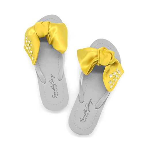 SAND BY SAYA N.Y. - Kent-Silk Satin Yellow Bow - Flat Flip Flops Sandals - 5 COLORS -