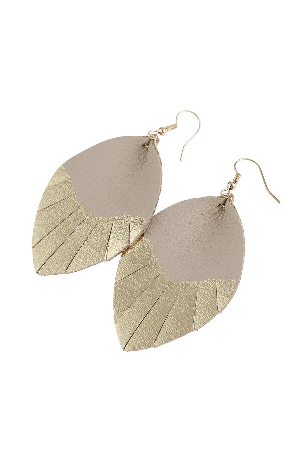 Leaf Tassel Gold Leather Teardrop Hook Earring - 7 COLORS -