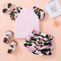 Thumbnail for HELLO GIRL Graphic Tee and Camouflage Shorts Set - 2 PCS. - T - 1 COLOR -