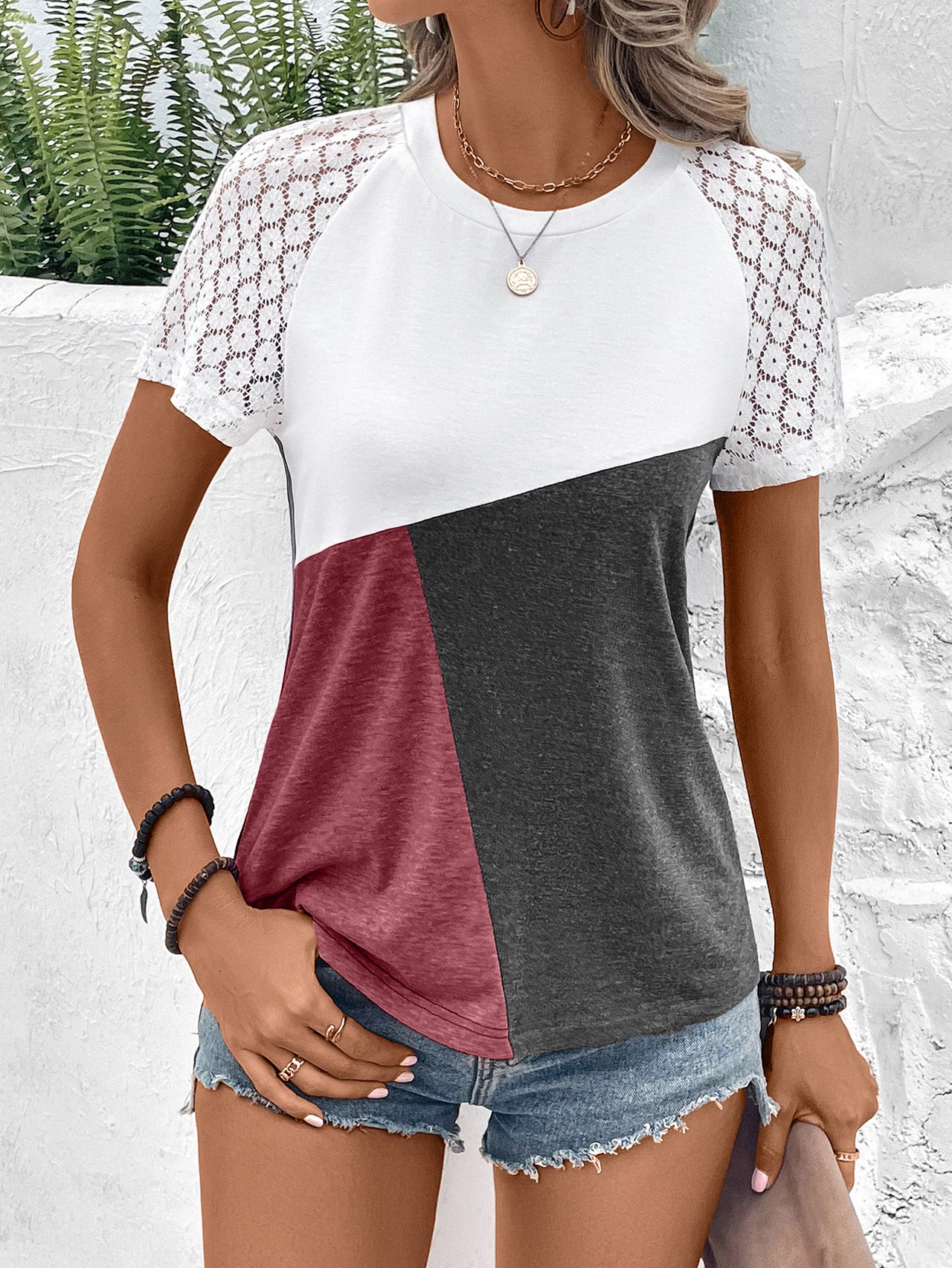 Color Block Raglan Sleeve Round Neck Tee - T - 4 COLORS -