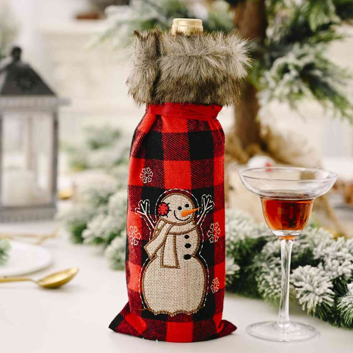 Christmas Graphic Plaid Wine Bottle Covers - 11.8" - [5-10 DAY DELIVERY] - T - 3 TYPES/STYLES -