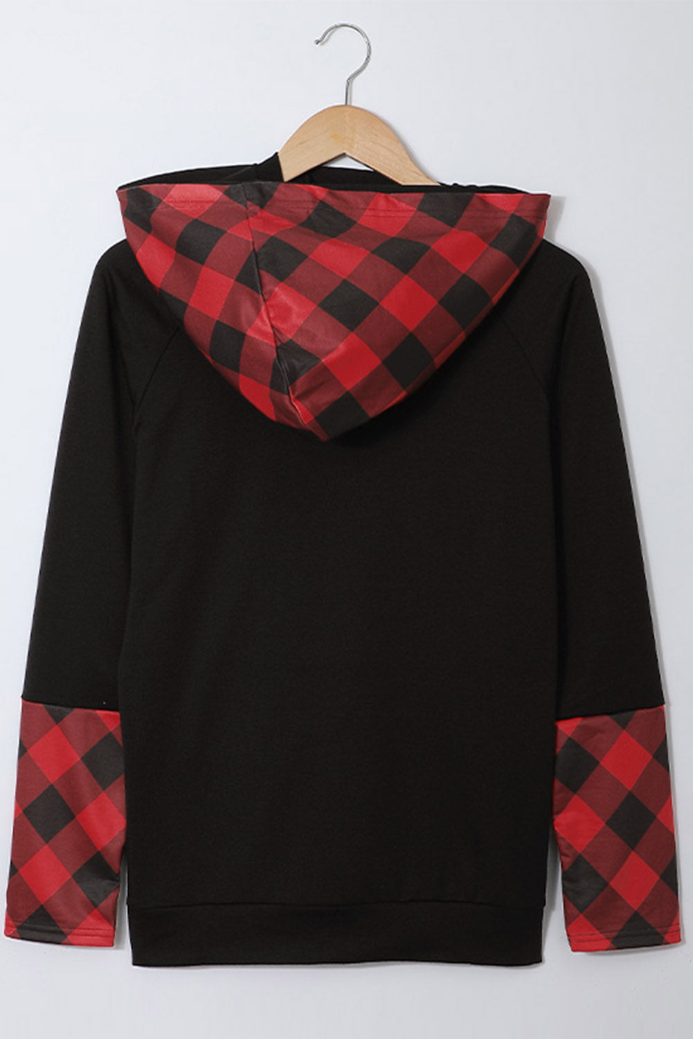 Zip Detail Plaid Hoodie - T - 1 COLOR -