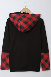 Thumbnail for Zip Detail Plaid Hoodie - T - 1 COLOR -