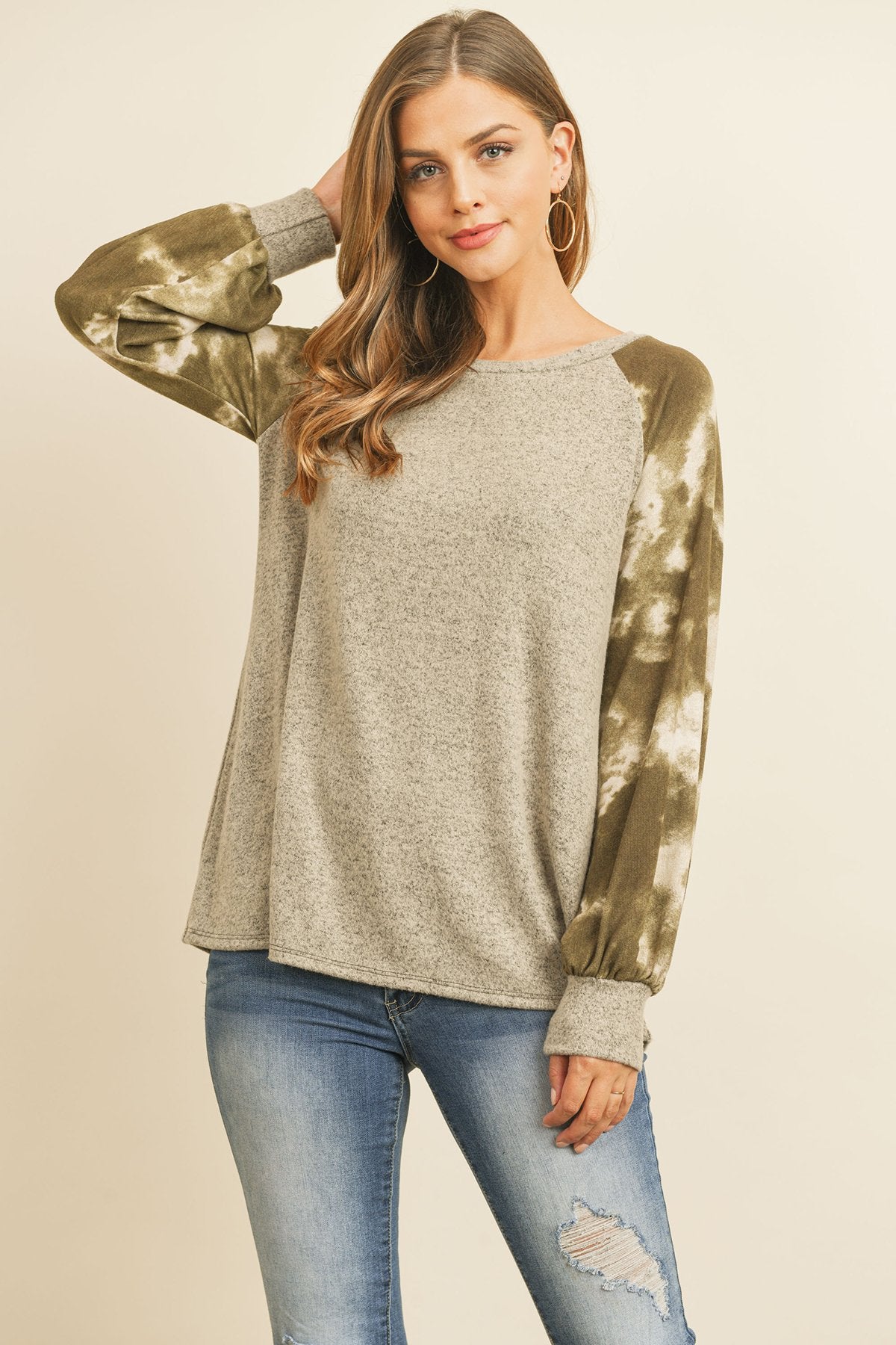 Riah Fashion - Brushed Hacci Tie Dye Puff Sleeved Top - 3 COLORS -