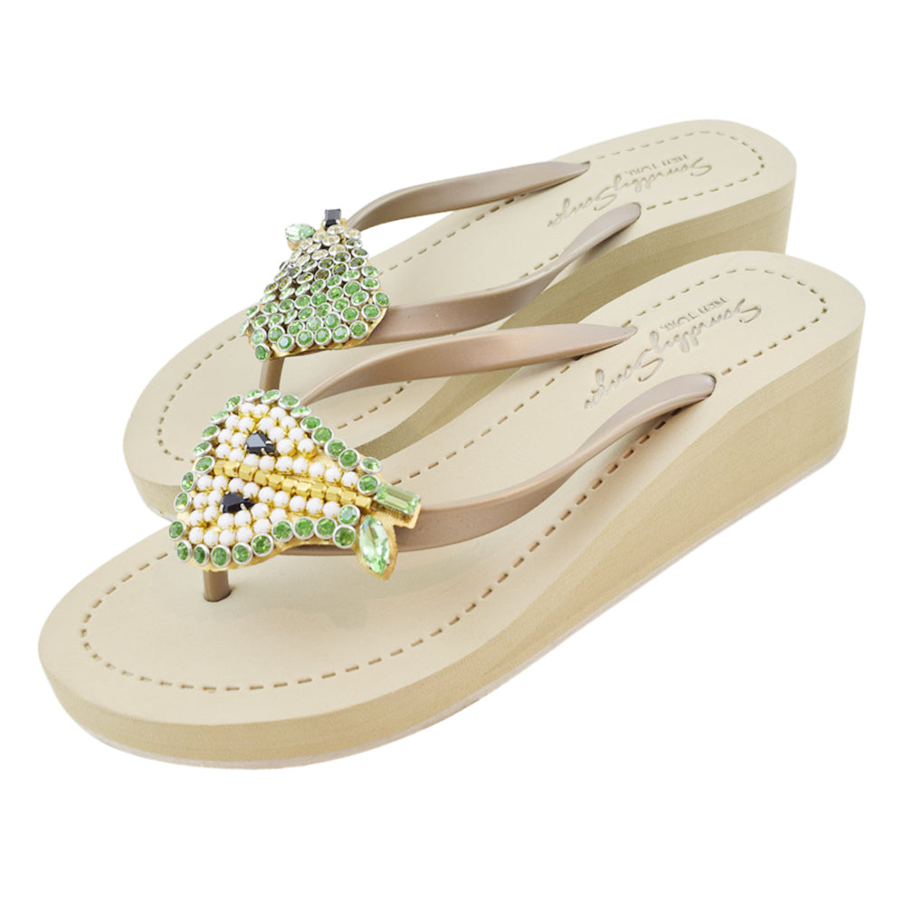 SAND BY SAYA N.Y. - Pear - Rhinestone Mid Wedge Flip Flops - 2 COLORS -