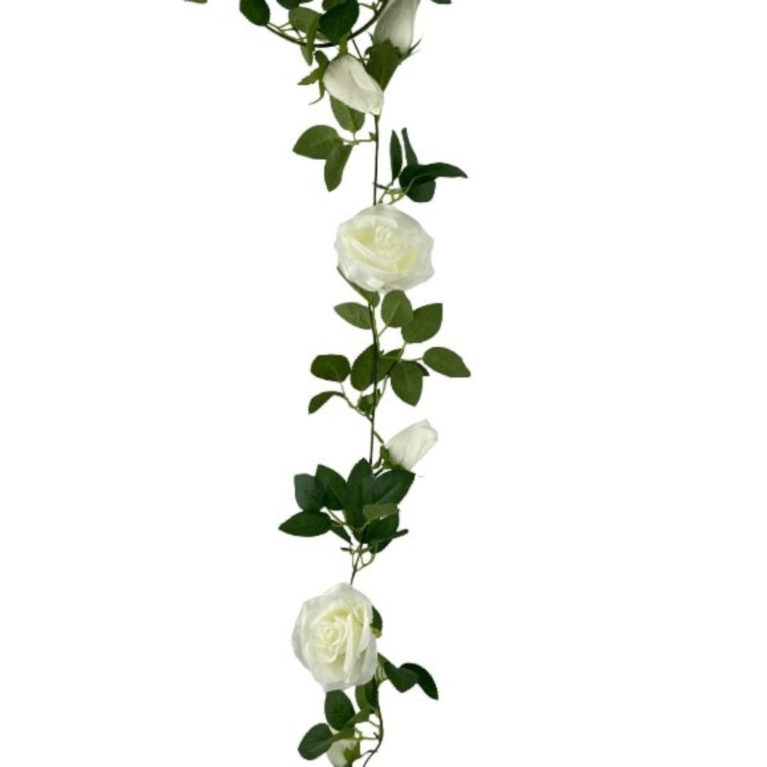 Artificial White Rose Garland 190cm -