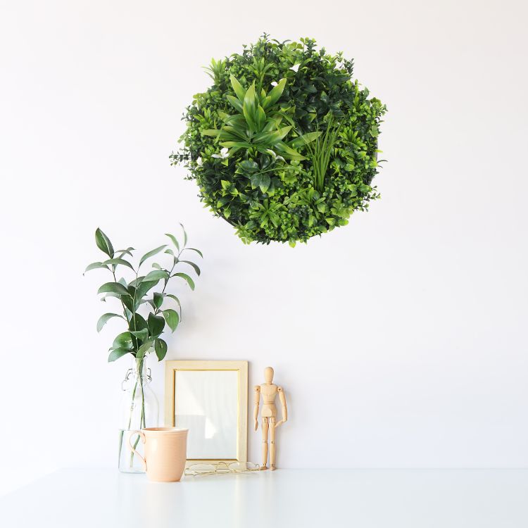 Luxury Artificial Green Wall Disc 30" White Frame UV Resistant