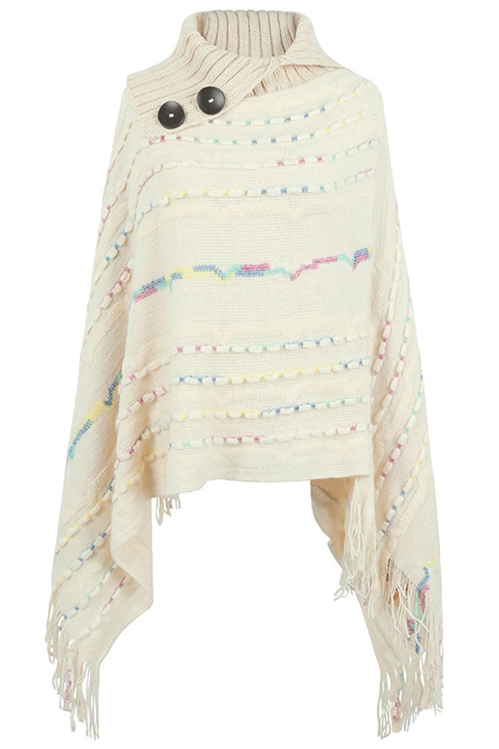 Cloak Sleeve Fringe Detail Poncho - T - 6 COLORS -