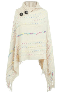 Thumbnail for Cloak Sleeve Fringe Detail Poncho - T - 6 COLORS -