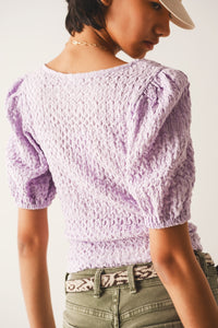 Thumbnail for Q2 - Top With Balloon Sleeves and Hook and Eye Closure in Lilac - 1 COLOR -