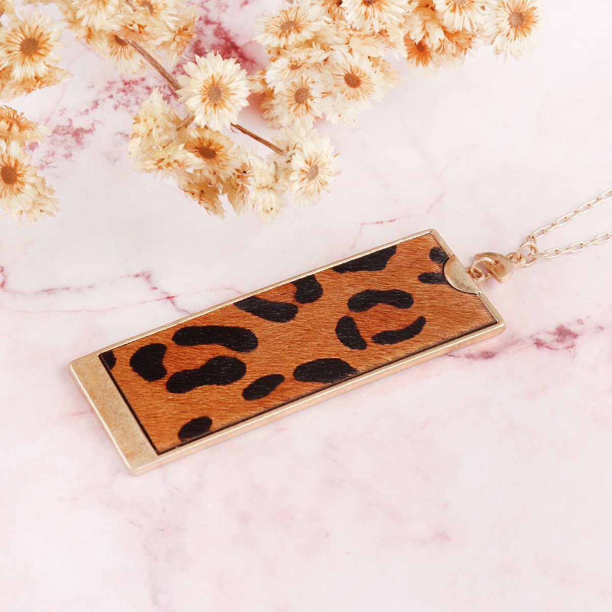 Rectangle Shape Leather Pendant Necklace - 7 COLORS -