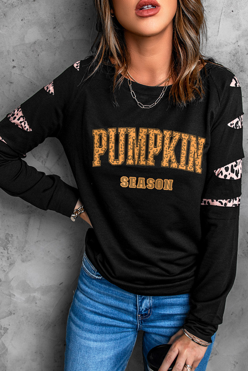 PUMPKIN SEASON Graphic  Leopard Sweatshirt - T - 1 COLOR -