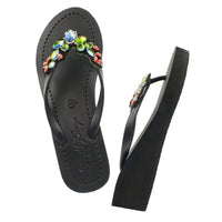 Thumbnail for SAND BY SAYA N.Y. - Cactus - Rhine Stone Embroidered Mid Wedge Flip Flops Sandal - 1 COLOR -