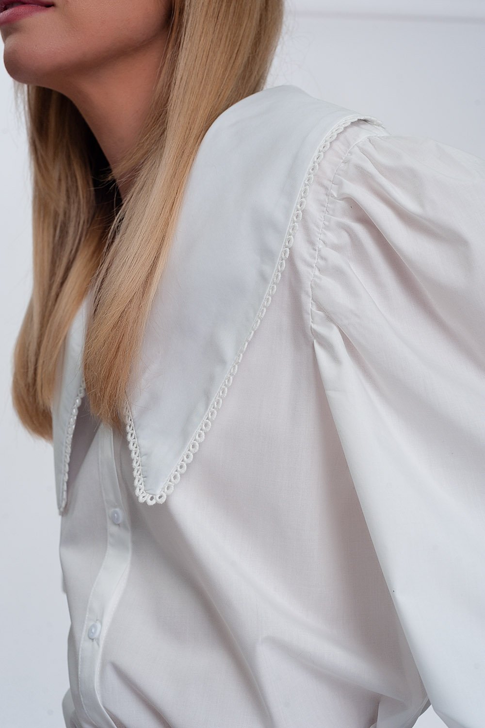 Q2 - Oversized Collared Shirt in White - 1 COLOR