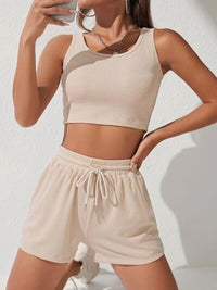 Thumbnail for Scoop Neck Wide Strap Top and Drawstring Shorts Set - 2 PCS. - T - 9 COLORS -