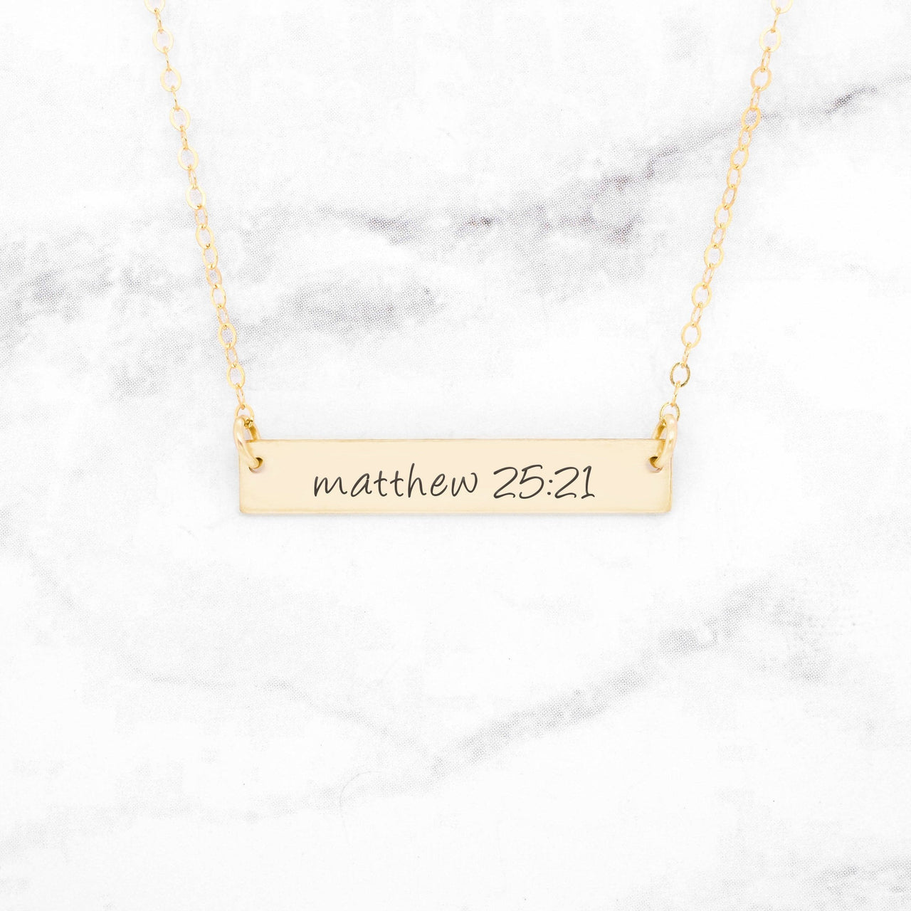 Matthew 25:21 Necklace - Gold Bar Necklace -