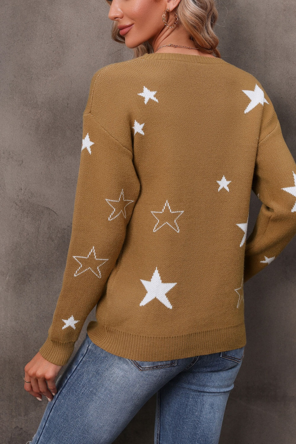 Star Round Neck Sweater - T - 2 COLORS -