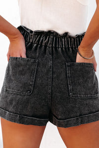 Thumbnail for Paperbag Waist Denim Shorts with Pockets - T - 1 COLOR -