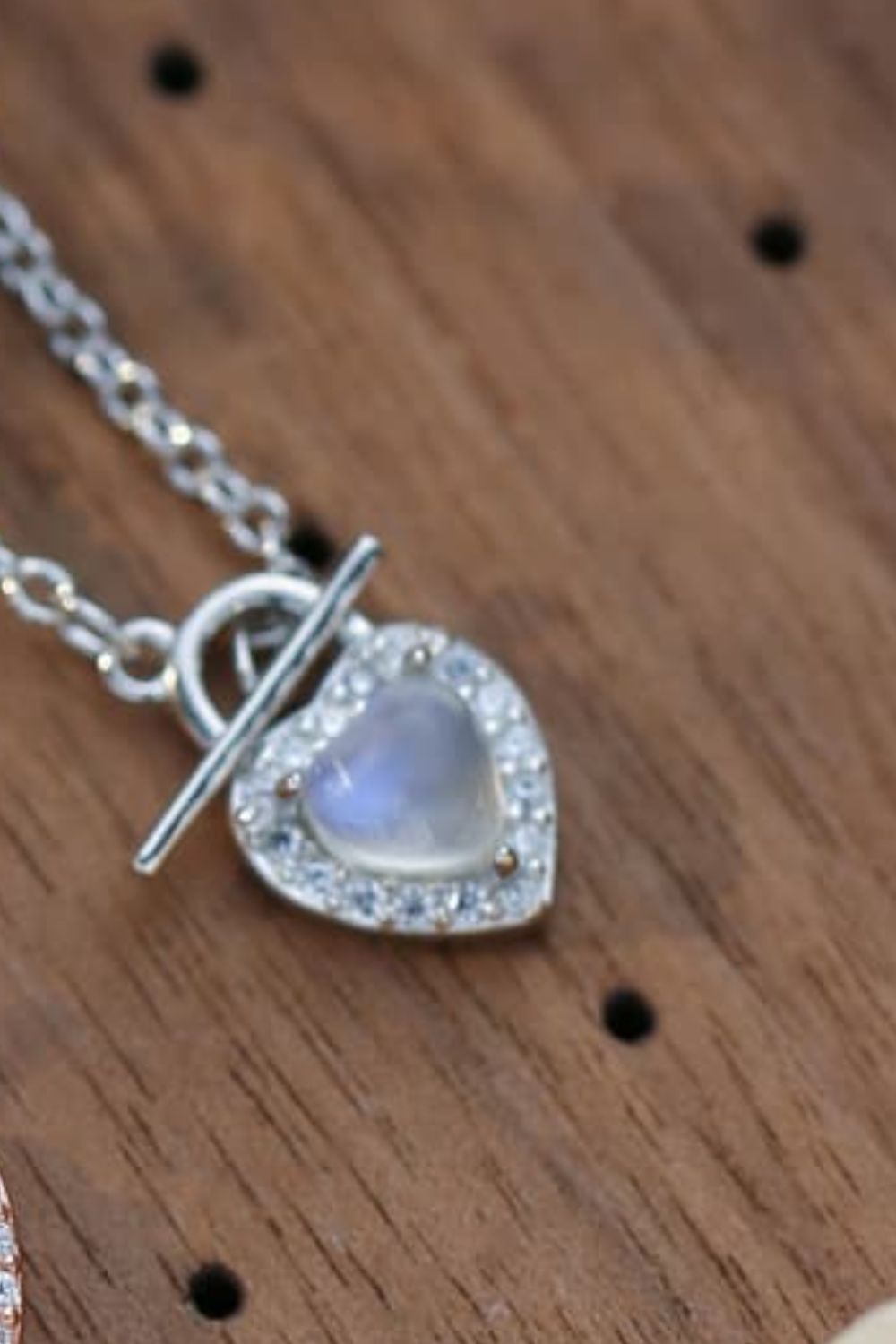 Moonstone Heart Lock Pendant Necklace - T - 2 FINISHES -