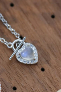 Thumbnail for Moonstone Heart Lock Pendant Necklace - T - 2 FINISHES -