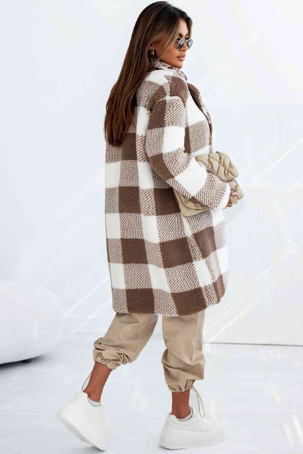 Plaid Collared Neck Longline Coat - T - 1 COLOR -