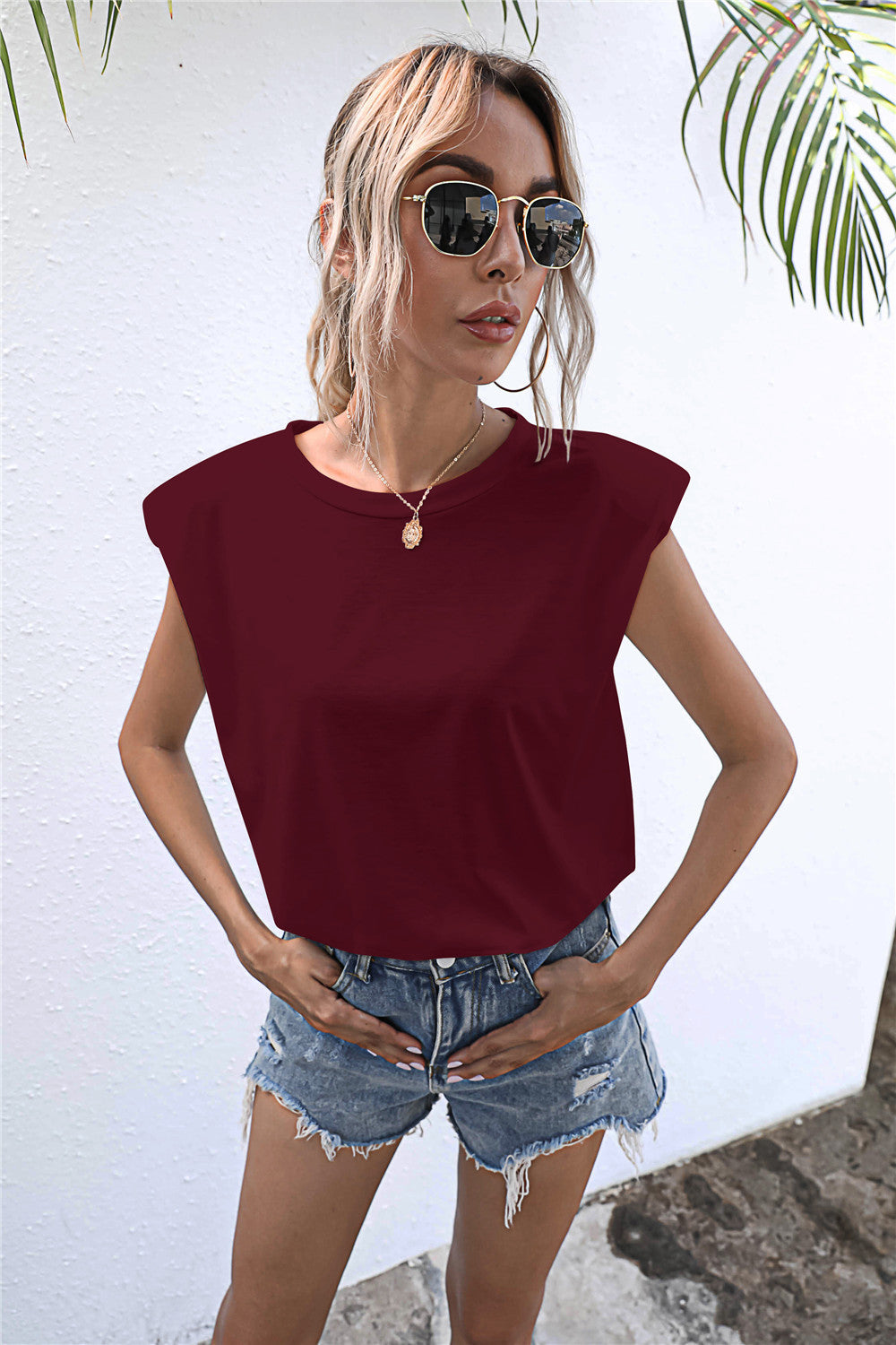 Round Neck Cap Sleeve Tee - T - 6 COLORS -