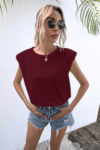 Thumbnail for Round Neck Cap Sleeve Tee - T - 6 COLORS -