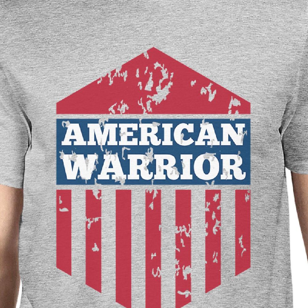 American Warrior Tee Mens Grey Cotton Tshirt American Flag Shirt - 1 COLOR