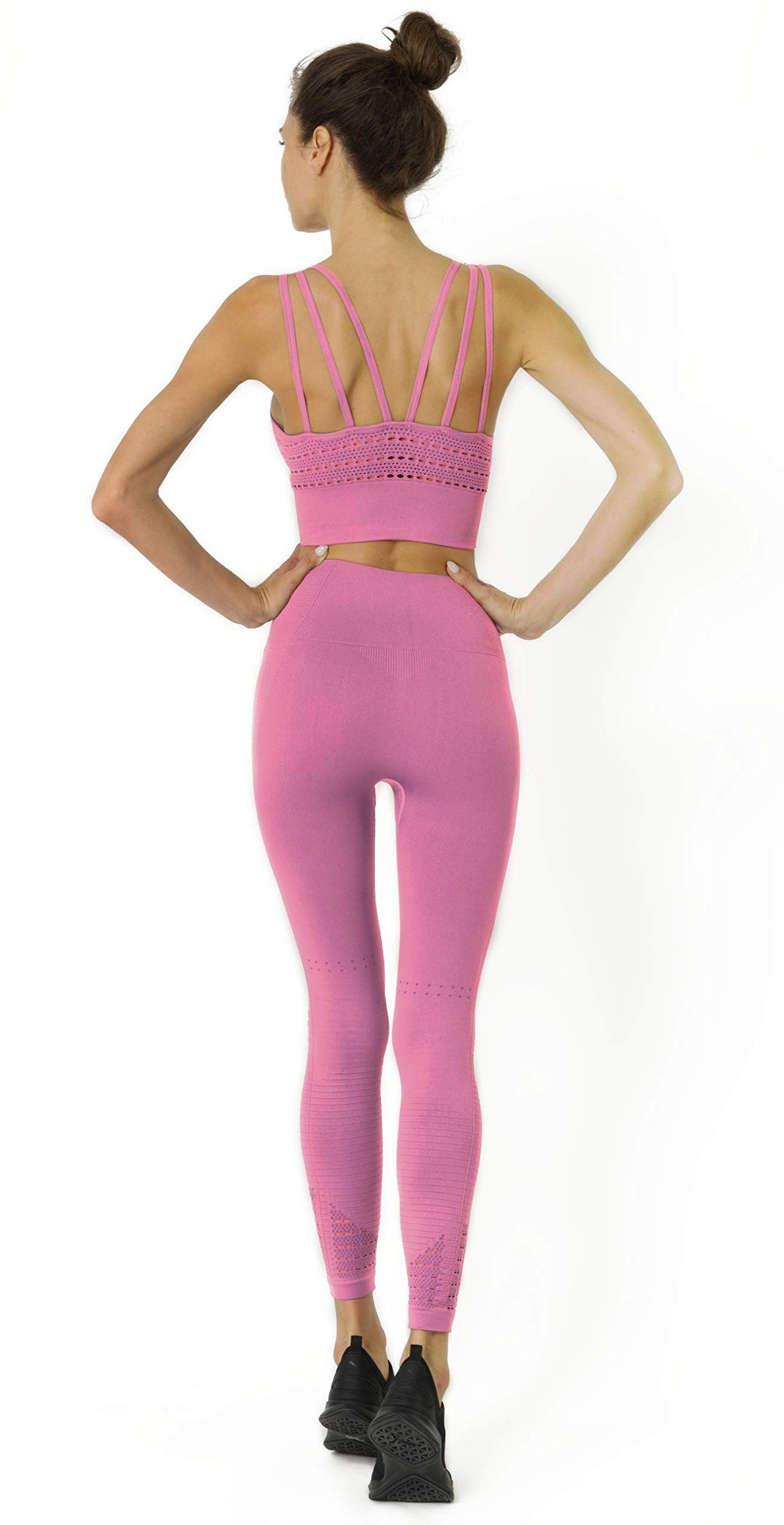 Savoy - Mesh Seamless Legging With Ribbing Detail - Pink - 1 COLOR -