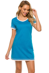 Thumbnail for Contrast Trim Short Sleeve Lounge Dress - T - 11 COLORS -