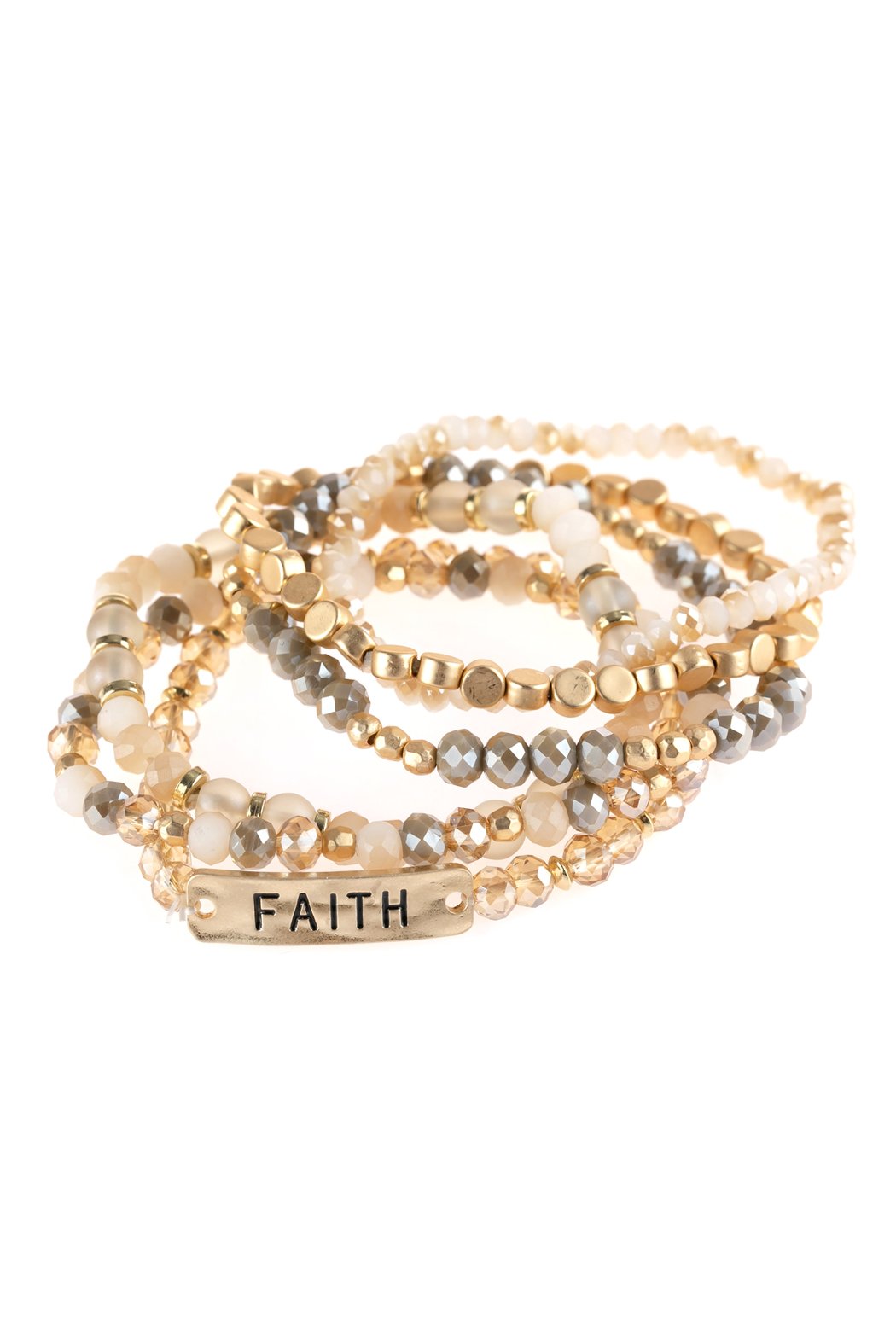 "Faith" Charm Mixed Beads Bracelet - 5 COLORS -