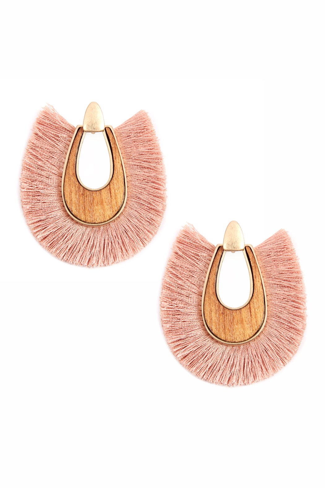 Wood With Thread Tassel Post Earrings - 11 COLORS -