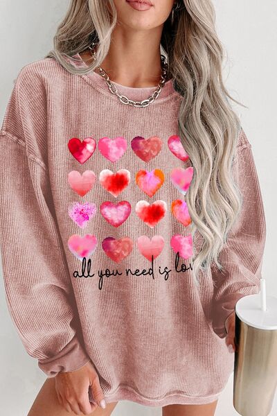 ALL YOU NEED IS LOVE Heart Round Neck Sweatshirt - T - 1 COLOR -