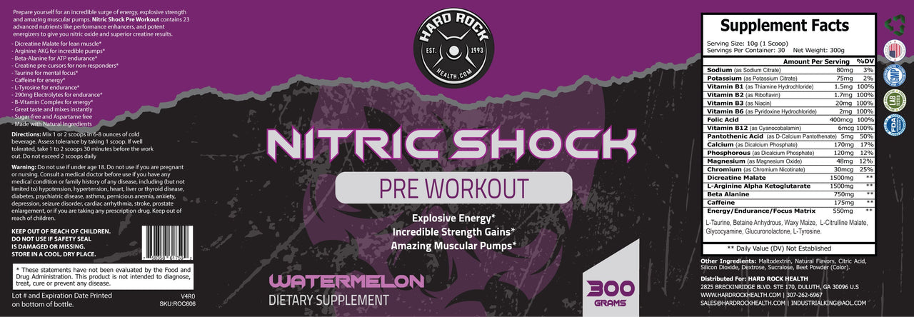 Hard Rock Health® Nitric Shock Pre-Workout Watermelon