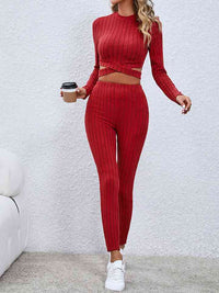 Thumbnail for Crisscross Knit Top and Leggings Set - 2 PCS. - T - 3 COLORS -