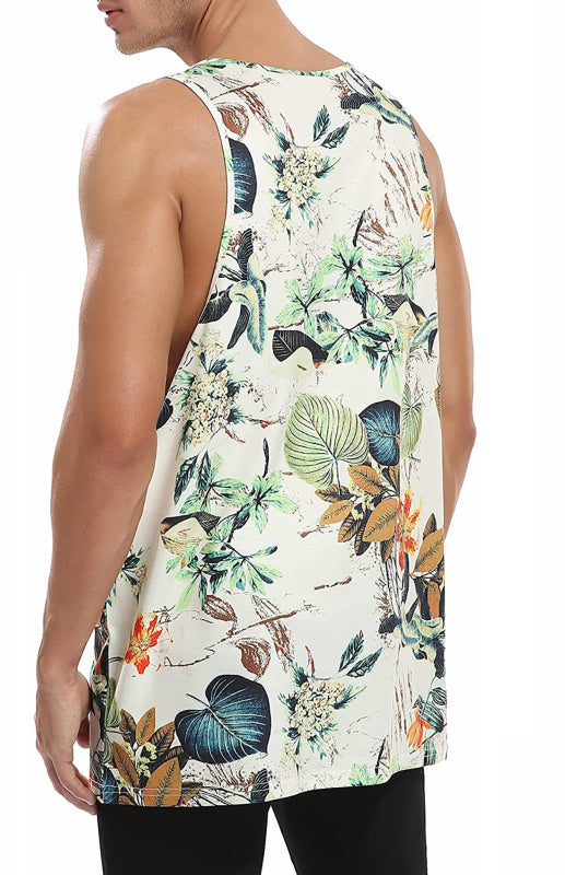 Men's Casual Summer Beach Print Sleeveless Tank Top - K - 2 PRINTS -