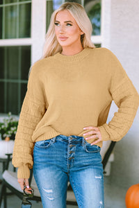 Thumbnail for Threaded Pear - Jayla Hollowed Bubble Sleeve Knit Sweater - 2 COLORS -