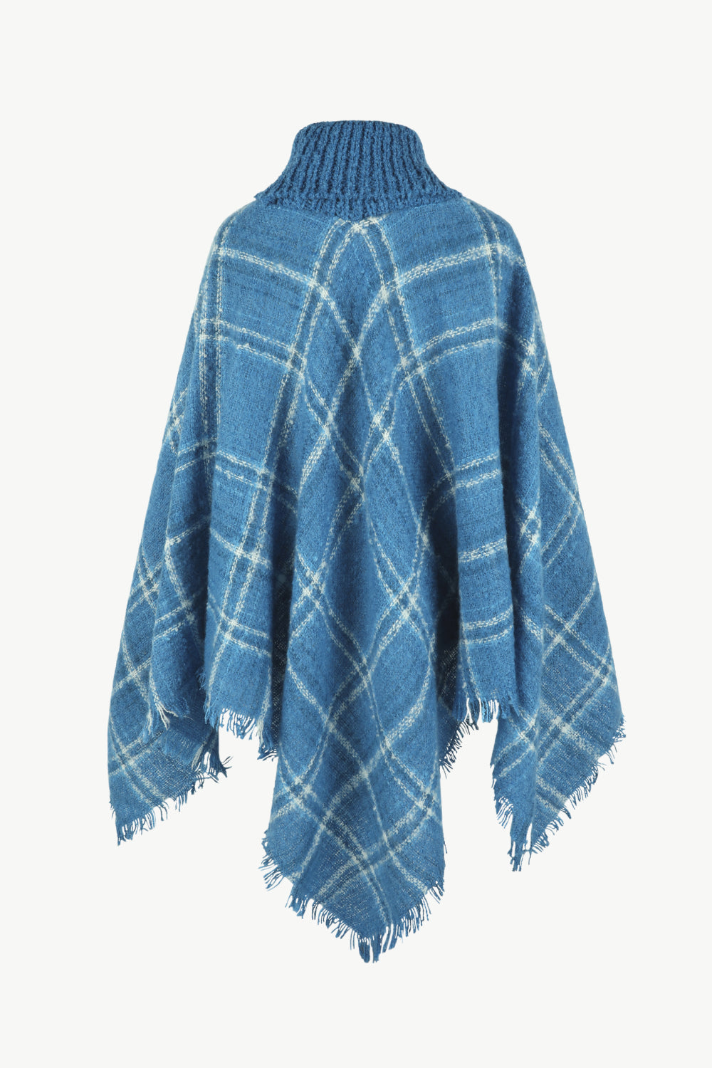 Plaid Turtleneck Fringe Hem Poncho - T - 6 COLORS -