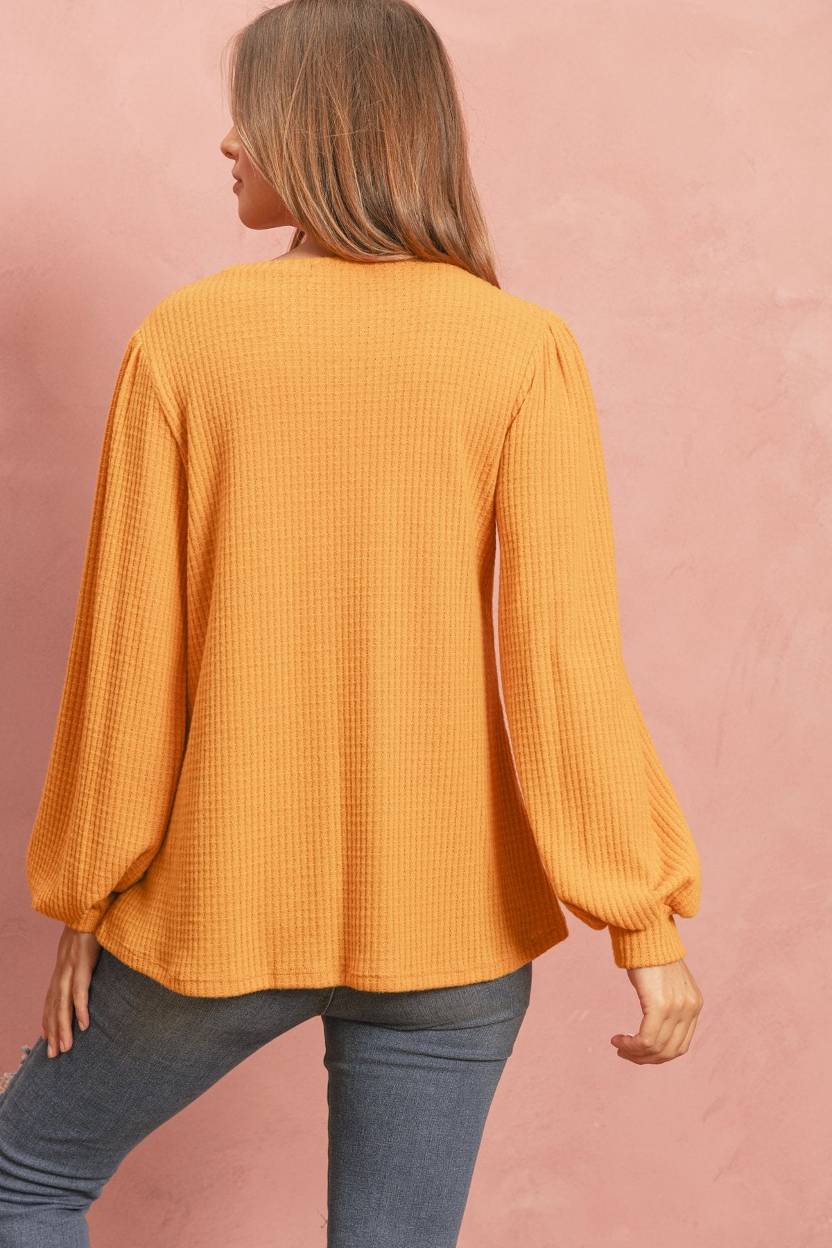 Riah Fashion - Puff Sleeved Waffle Top - 9 COLORS -