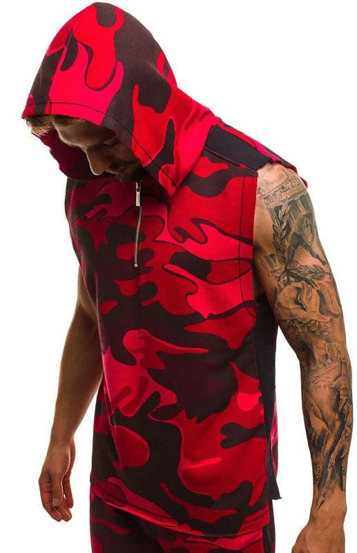 Men's Printed Sleeveless Hooded Tank Top - K - 3 CAMO COLORS -