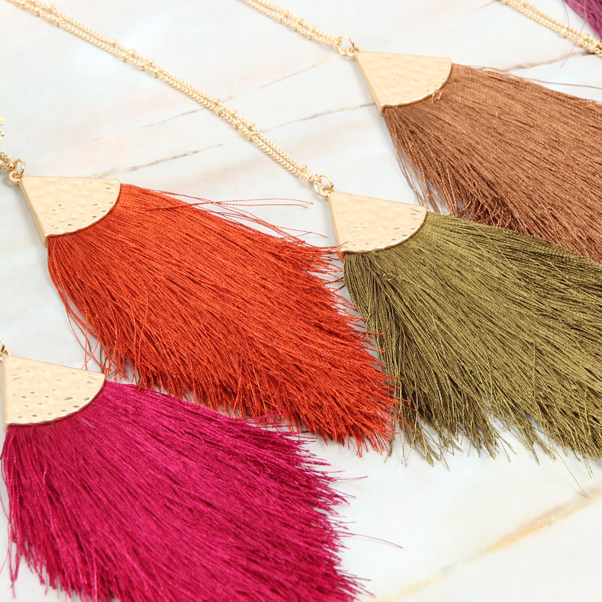 Riah Fashion - Tassel Pendant Dainty Necklace - 34 COLORS -