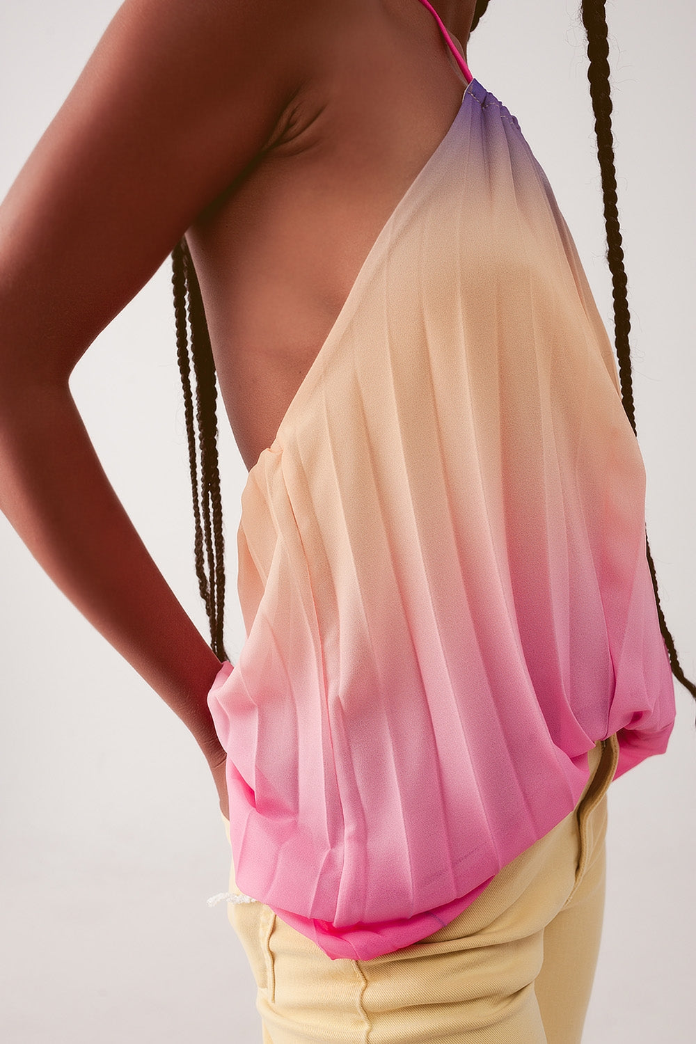 Q2 - High Neck Pleat Top in Pink Ombre - 1 COLOR -