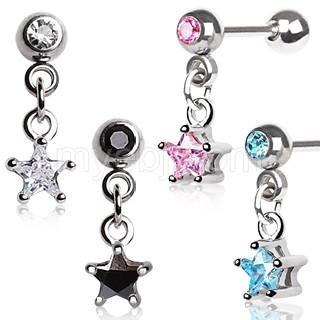 Surgical Steel Star Dangle Cartilage Earring - 4 COLORS