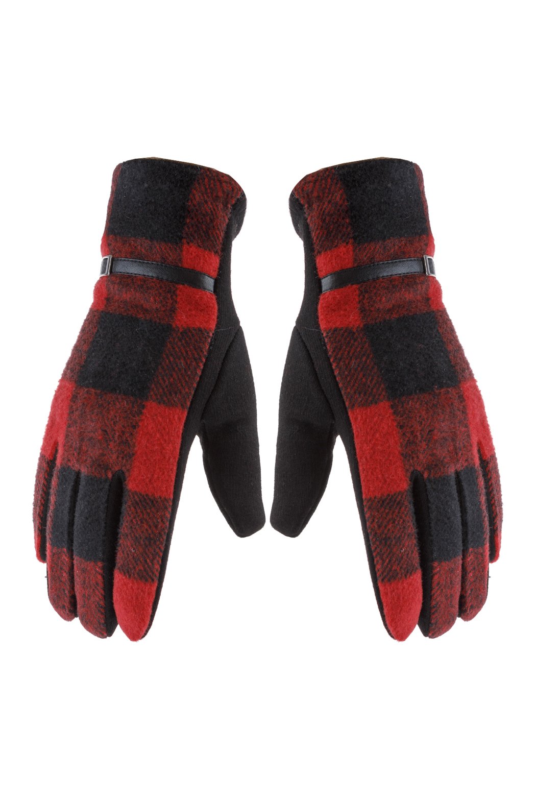 Riah Fashion - Buffalo Plaid Strap Smart Touch Gloves - 2 COLORS -