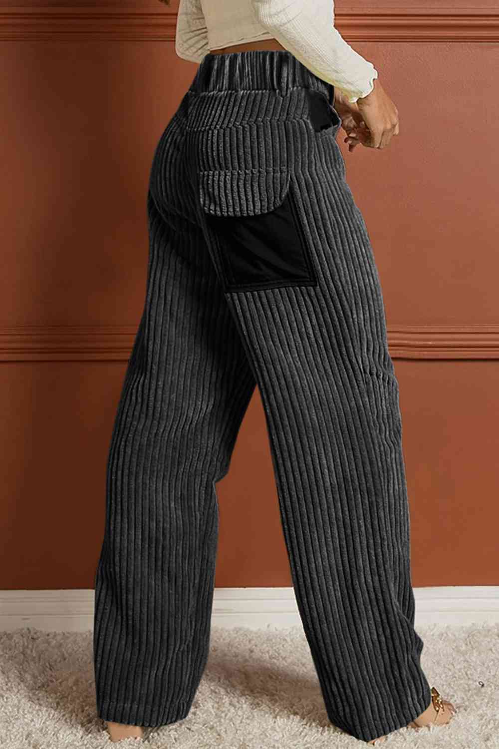 Ribbed Longline Pocketed Pants - T - 1 COLOR -